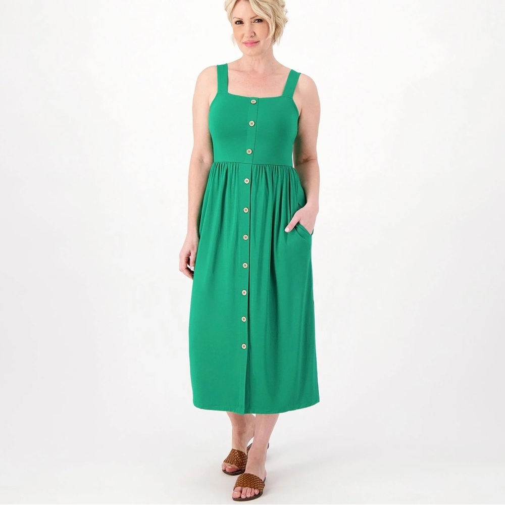 Susan Graver Weekend Cool Touch Petite Button-Front Midi Dress
